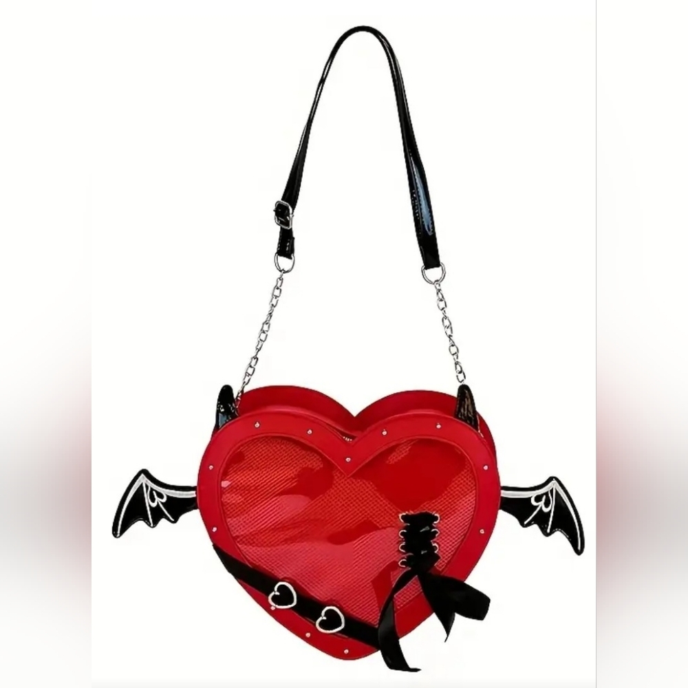 Heart-Shaped Red Bag with Black Accents
